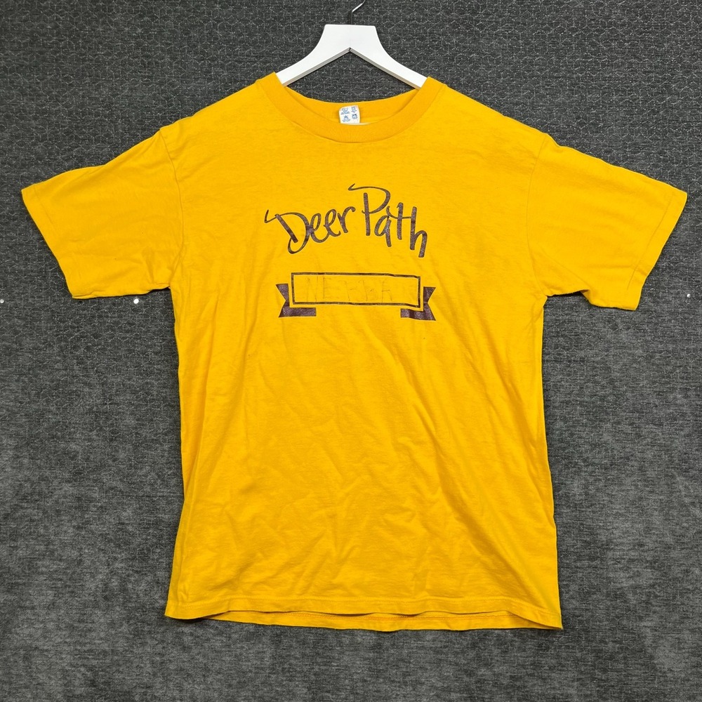 Vintage Champion Deer Path T-Shirt Men's Yellow Short Sleeve USA Made - XL